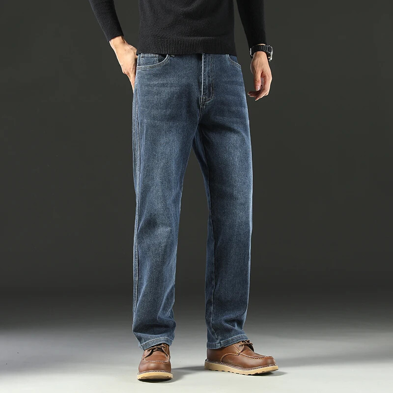 2025 m. pavasario sujungimas Vyriški džinsai Laisvos tiesios kelnės aukštu juosmeniu, tamprios mišrios medvilnės skalbtos džinsinės kelnės Firminiai drabužiai