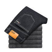 Плюс размер 42 44 46 Зимни поларени мъжки ежедневни дънки Еластични модни памучни дебели плюшени топли дънкови панталони Мъжки маркови панталони