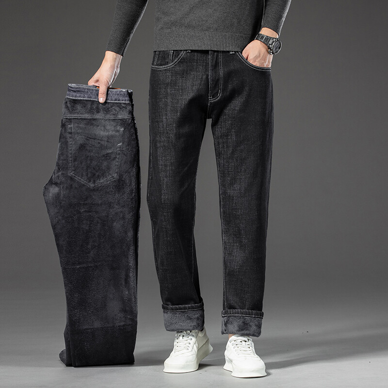 Suures suuruses 42 44 46 Talve fliis Meeste vabaaja teksad Stretch Fashion Puuvill Paks Plush Soe Denim Püksid Meeste Brändi Püksid