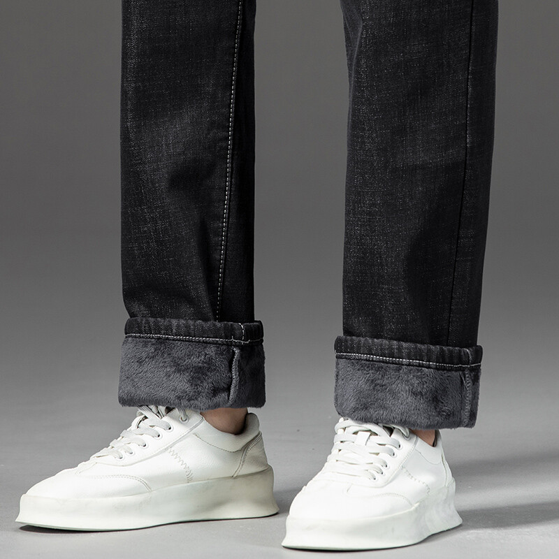 Suures suuruses 42 44 46 Talve fliis Meeste vabaaja teksad Stretch Fashion Puuvill Paks Plush Soe Denim Püksid Meeste Brändi Püksid