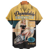 Vintage süüteküünla graafilised särgid meestele Mood suvised lühikeste varrukatega nööbiga 3D-prindiga mehaanikasärk, vaba vabaaja pluus