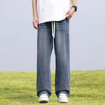 2025 m. Naujiena pavasarį ir rudenį Nauji vyriški džinsai Stilius High Street plačios kelnės Kelnės, skalbtos raišteliu guminės juostos kelnių tendencija