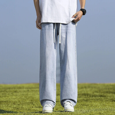 2025 m. Naujiena pavasarį ir rudenį Nauji vyriški džinsai Stilius High Street plačios kelnės Kelnės, skalbtos raišteliu guminės juostos kelnių tendencija