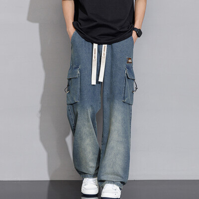 2025 m. Pavasaris Vasara Nauji Kasdieniai Skalbti Medvilniniai Tiesūs Džinsai Vyriški Drabužiai Didelės kišenės Vyriškos kelnės YBJYF-2565