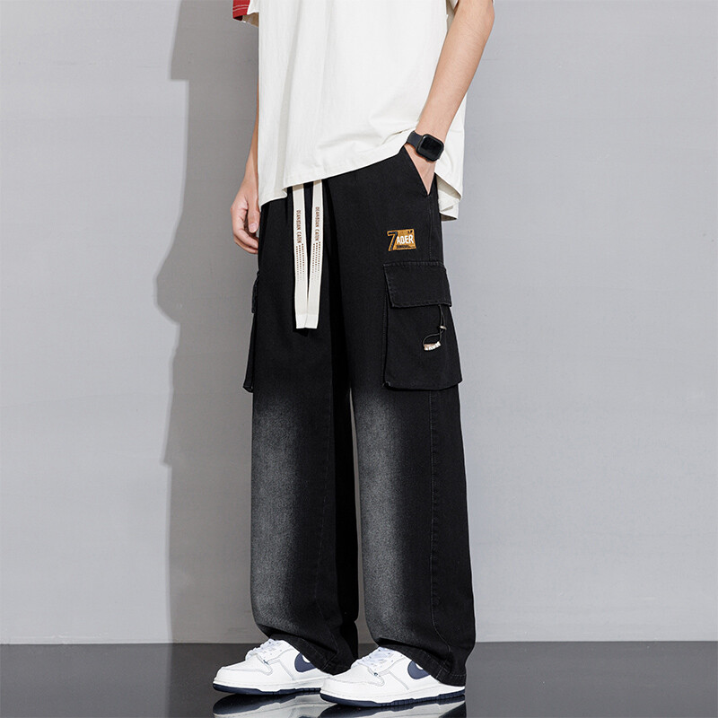 2025 m. Pavasaris Vasara Nauji Kasdieniai Skalbti Medvilniniai Tiesūs Džinsai Vyriški Drabužiai Didelės kišenės Vyriškos kelnės YBJYF-2565
