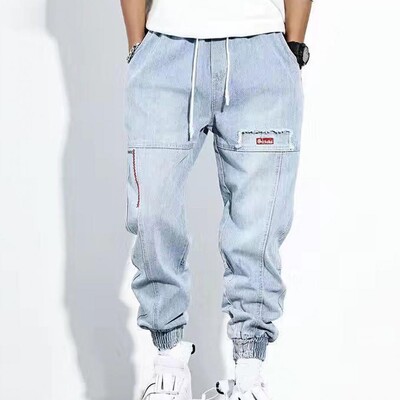 2023. gada jauni Streetwear Hip Hop Cargo Bikses Vīriešu Džinsi Elastīgie Harun Joggers Rudens un pavasara vīriešu apģērbi