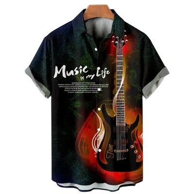 Vyriški muzikos gitara marginti marškiniai 2023 m. roko hiphopo vyriški drabužiai trumpomis rankovėmis paplūdimio marškiniai lauko gatvės socialiniai senoviniai marškinėliai