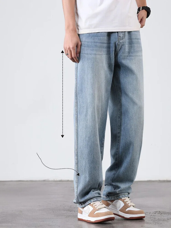 Vasariniai ploni lyocell vyriški džinsai, minkštas audinys Laisvas tiesus laisvalaikis džinsinės kelnės elastinės ledo šilko vyriškos aukštos kokybės kelnės