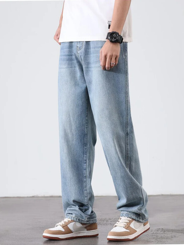 Vasariniai ploni lyocell vyriški džinsai, minkštas audinys Laisvas tiesus laisvalaikis džinsinės kelnės elastinės ledo šilko vyriškos aukštos kokybės kelnės