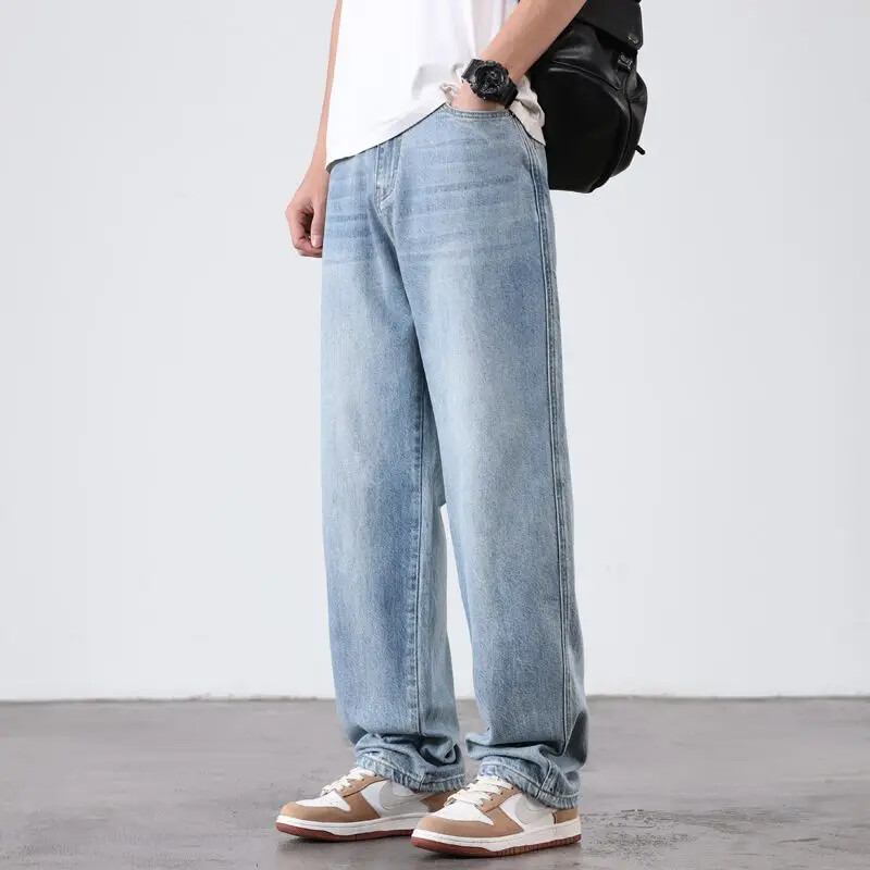 Vasariniai ploni lyocell vyriški džinsai, minkštas audinys Laisvas tiesus laisvalaikis džinsinės kelnės elastinės ledo šilko vyriškos aukštos kokybės kelnės