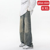 2024 m. amerikietiško stiliaus laisvalaikio džinsai gatvės mados vintažinės plačios kelnės plius dydžio laisvos tiesios kelnės vyriški džinsai M-8XL