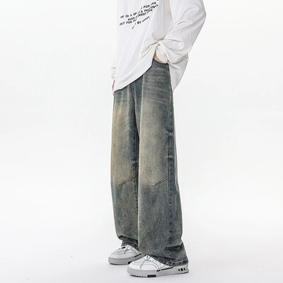 2024 m. amerikietiško stiliaus laisvalaikio džinsai gatvės mados vintažinės plačios kelnės plius dydžio laisvos tiesios kelnės vyriški džinsai M-8XL