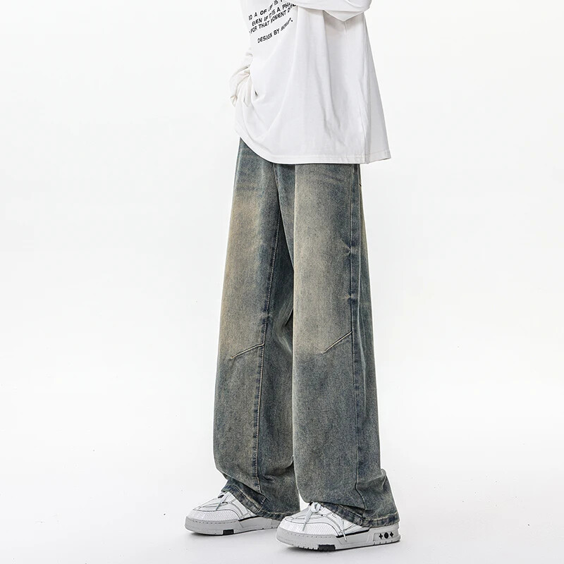 2024 m. amerikietiško stiliaus laisvalaikio džinsai gatvės mados vintažinės plačios kelnės plius dydžio laisvos tiesios kelnės vyriški džinsai M-8XL