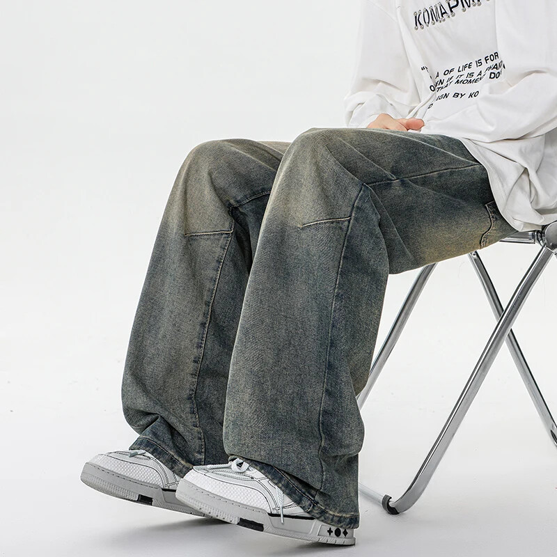 2024 m. amerikietiško stiliaus laisvalaikio džinsai gatvės mados vintažinės plačios kelnės plius dydžio laisvos tiesios kelnės vyriški džinsai M-8XL