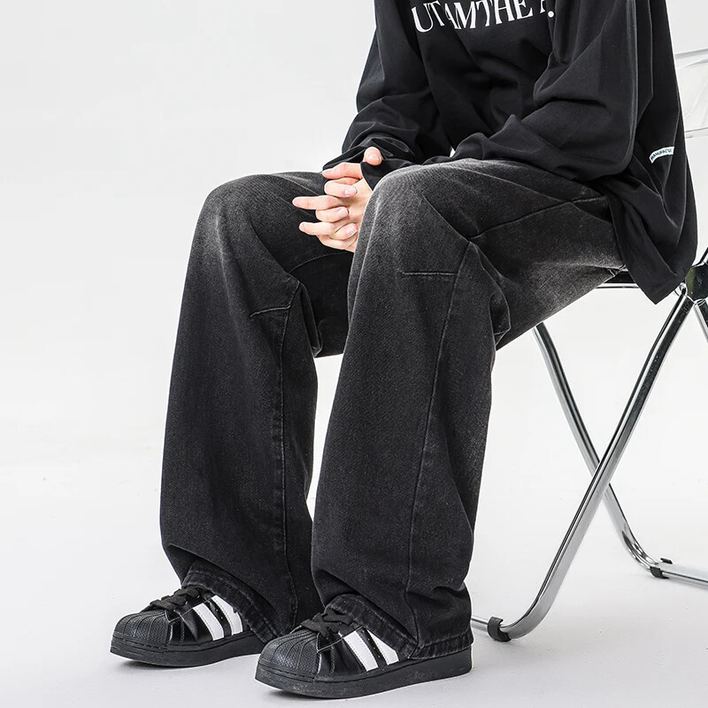 2024 m. amerikietiško stiliaus laisvalaikio džinsai gatvės mados vintažinės plačios kelnės plius dydžio laisvos tiesios kelnės vyriški džinsai M-8XL