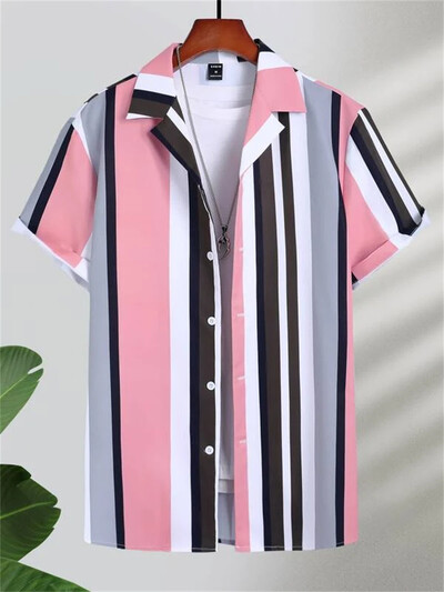 Vīriešu Abstract Art Kubas apkakles krekli Havaju brīvi elpojoši pludmales apģērbi Vīriešu āra ielas modes krekls vasaras vīriešu tops