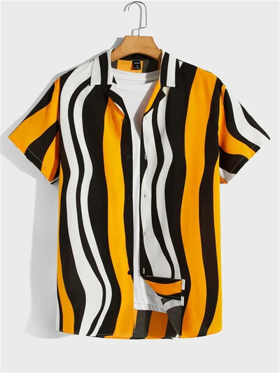 Vīriešu Abstract Art Kubas apkakles krekli Havaju brīvi elpojoši pludmales apģērbi Vīriešu āra ielas modes krekls vasaras vīriešu tops