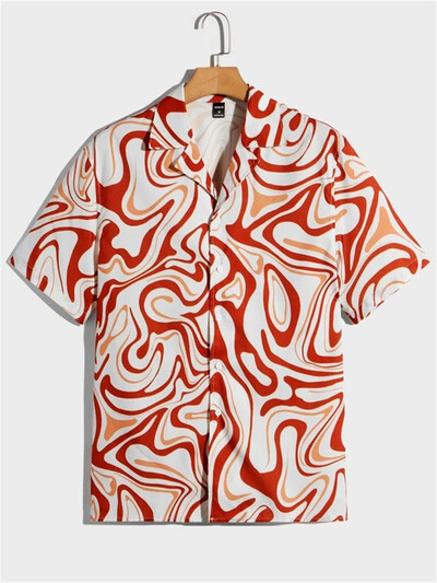 Vīriešu Abstract Art Kubas apkakles krekli Havaju brīvi elpojoši pludmales apģērbi Vīriešu āra ielas modes krekls vasaras vīriešu tops