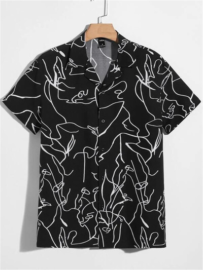 Vīriešu Abstract Art Kubas apkakles krekli Havaju brīvi elpojoši pludmales apģērbi Vīriešu āra ielas modes krekls vasaras vīriešu tops