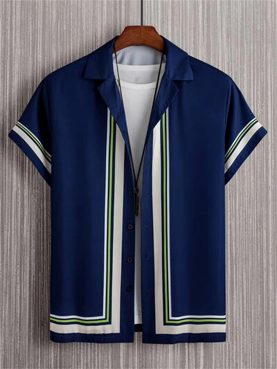 Vīriešu Abstract Art Kubas apkakles krekli Havaju brīvi elpojoši pludmales apģērbi Vīriešu āra ielas modes krekls vasaras vīriešu tops