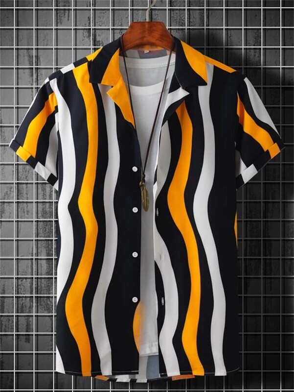 Vīriešu Abstract Art Kubas apkakles krekli Havaju brīvi elpojoši pludmales apģērbi Vīriešu āra ielas modes krekls vasaras vīriešu tops