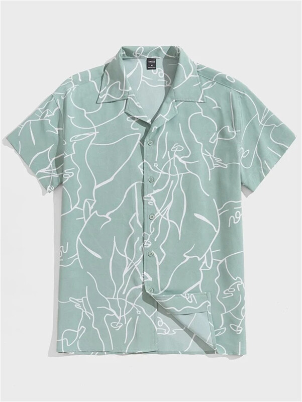 Vīriešu Abstract Art Kubas apkakles krekli Havaju brīvi elpojoši pludmales apģērbi Vīriešu āra ielas modes krekls vasaras vīriešu tops