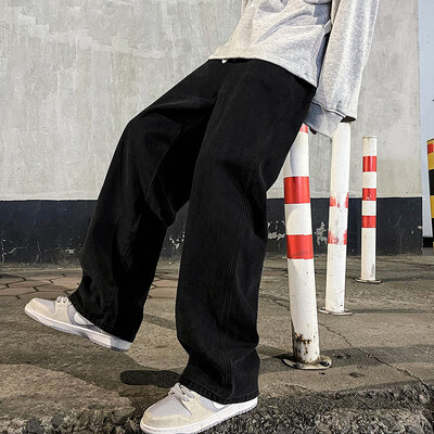 Korėjos mados klasikiniai džinsai vyriškos keturių sezonų laisvos tiesios plačios kelnės Gatvės hiphopo baggy studentiškos unisex kelnės