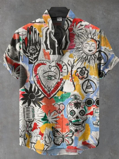 Vasaros nauji vyriški marškinėliai su 3D spausdinimu Terror Pattern Fashion Top linas