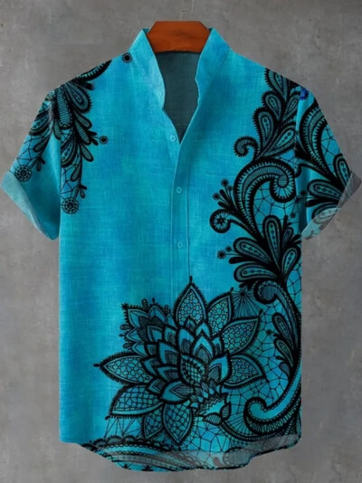 Moderna društvena muška majica s 3D printom, majica s dugim rukavima i ovratnikom od lana