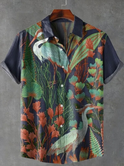 Moderna društvena muška majica s 3D printom, majica s dugim rukavima i ovratnikom od lana