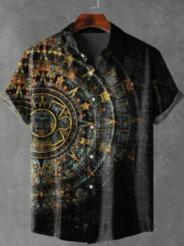 Moderna društvena muška majica s 3D printom, majica s dugim rukavima i ovratnikom od lana