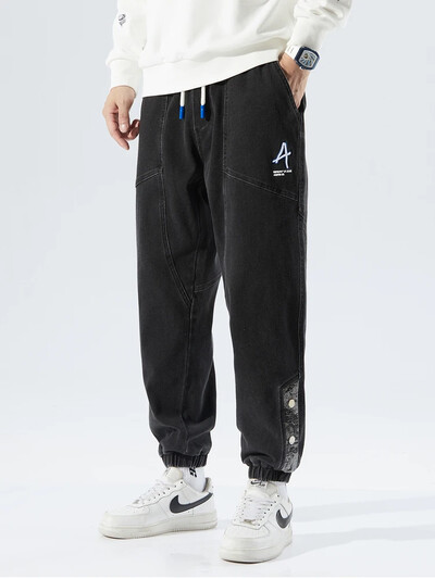 Korea populaarsed rõivad Teksad vabaaja meeste avarad venivad elastsed teksapüksid, püksid, meeste hip-hop tänavarõivad, püksid, suur suurus 8XL