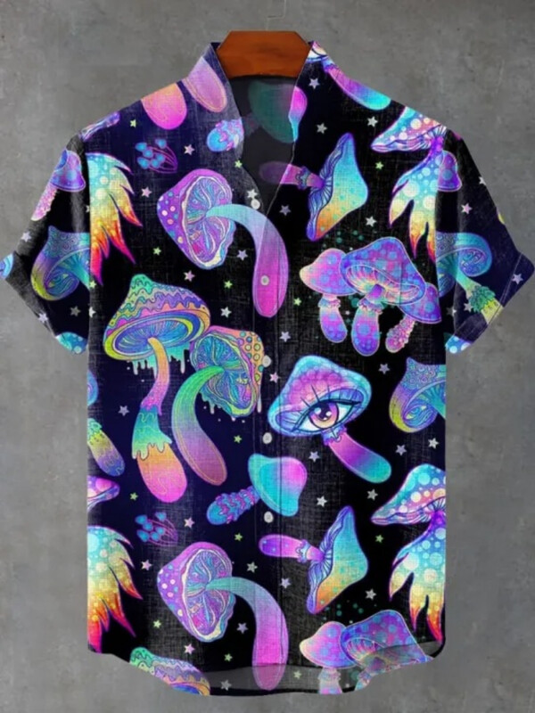 Paprasti lininiai vyriški dryžuoti marškiniai trumpomis rankovėmis su vintažine apykakle