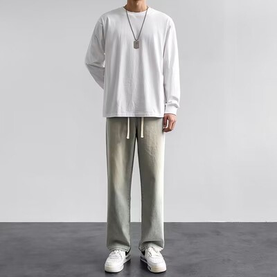 Rudens korejiešu modes aukliņa Y2K džinsi Homme Classic Baggy taisnas platas bikses 2023. gada jauns Hip Hop Streetwear ikdienas džinss ﻿