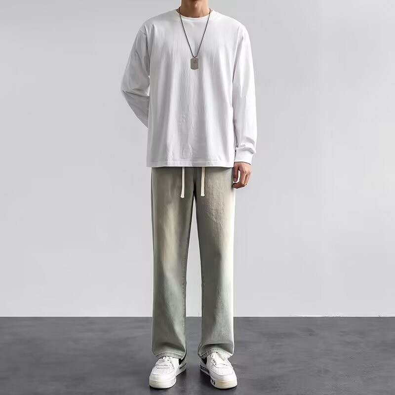 Rudens korejiešu modes aukliņa Y2K džinsi Homme Classic Baggy taisnas platas bikses 2023. gada jauns Hip Hop Streetwear ikdienas džinss ﻿