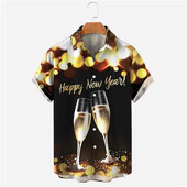 Laimingų Naujųjų Metų, 2025 m. Havajų marškinėliai vyrams, moteriški, ištisai spausdinti trumpomis rankovėmis užsegami marškinėliai Palaidinė Vyriški laisvalaikio didelio dydžio marškinėliai