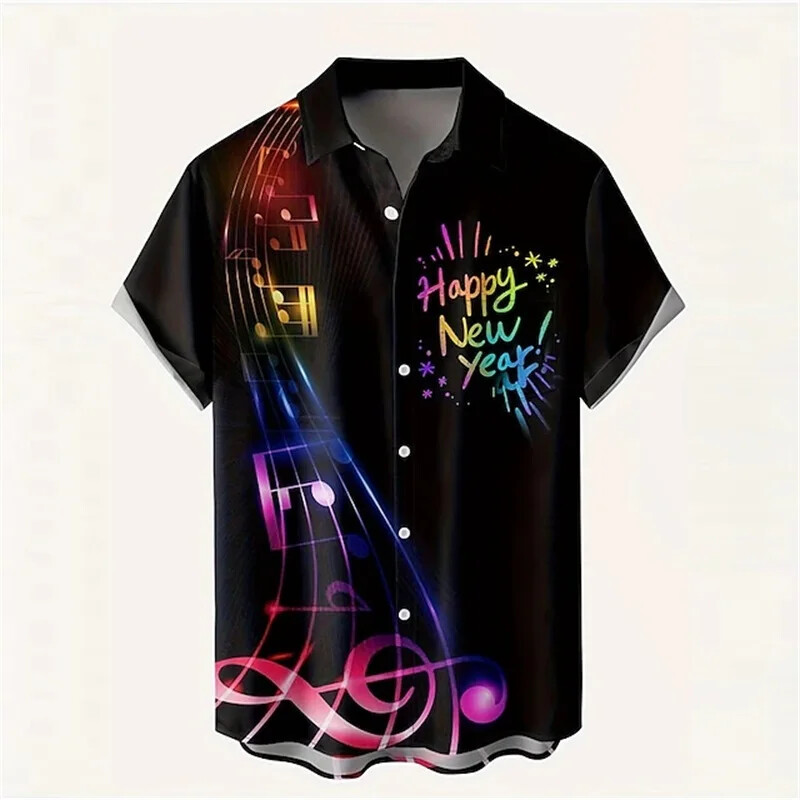 Laimingų Naujųjų Metų, 2025 m. Havajų marškinėliai vyrams, moteriški, ištisai spausdinti trumpomis rankovėmis užsegami marškinėliai Palaidinė Vyriški laisvalaikio didelio dydžio marškinėliai