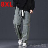 8XL 7XL džinsai vyriški laisvi tiesūs 2024 m. nauji laisvi stori big yards laisvalaikio šimtai plačių kelnių