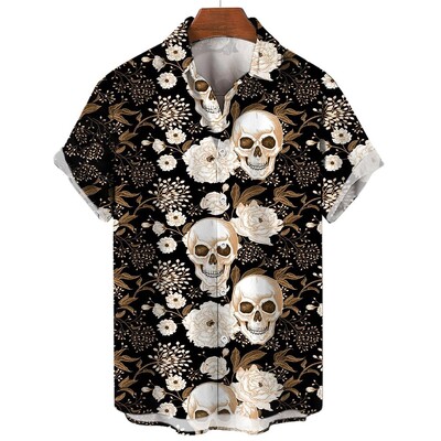 Rose Skull Print Marškinėliai Vyriški marškiniai trumpomis rankovėmis Vasaros gatvės mados viršutiniai vyriški laisvalaikio dideli marškinėliai Dydis S-5XL