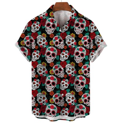 Rose Skull Print Marškinėliai Vyriški marškiniai trumpomis rankovėmis Vasaros gatvės mados viršutiniai vyriški laisvalaikio dideli marškinėliai Dydis S-5XL