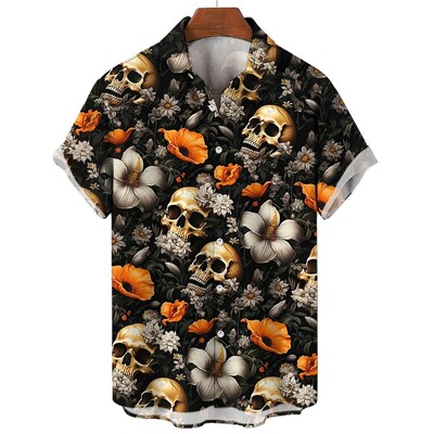 Rose Skull Print Marškinėliai Vyriški marškiniai trumpomis rankovėmis Vasaros gatvės mados viršutiniai vyriški laisvalaikio dideli marškinėliai Dydis S-5XL