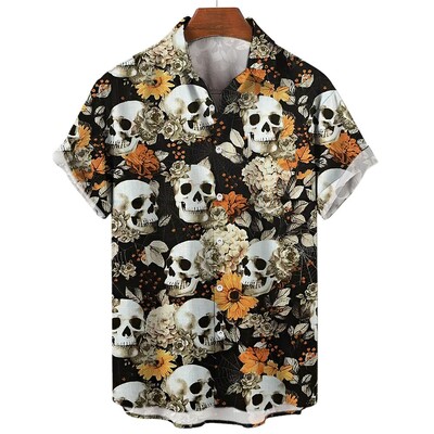 Rose Skull Print Marškinėliai Vyriški marškiniai trumpomis rankovėmis Vasaros gatvės mados viršutiniai vyriški laisvalaikio dideli marškinėliai Dydis S-5XL