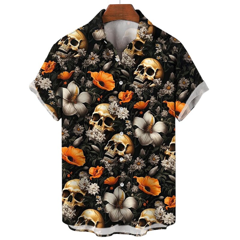 Rose Skull Print Marškinėliai Vyriški marškiniai trumpomis rankovėmis Vasaros gatvės mados viršutiniai vyriški laisvalaikio dideli marškinėliai Dydis S-5XL