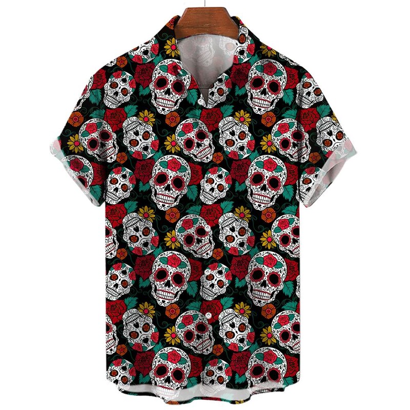 Rose Skull Print Marškinėliai Vyriški marškiniai trumpomis rankovėmis Vasaros gatvės mados viršutiniai vyriški laisvalaikio dideli marškinėliai Dydis S-5XL