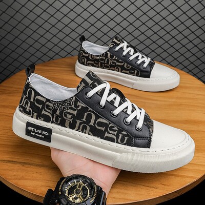 Pavasario rudens sportbačiai Vyriški Minkšti plokščiapadžiai Laisvalaikiai Batai Mados Abėcėlė Spausdinti Drobė Sportiniai Batai Vyriški neslystantys platforminiai čiuožimo batai