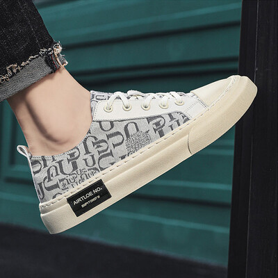 Pavasario rudens sportbačiai Vyriški Minkšti plokščiapadžiai Laisvalaikiai Batai Mados Abėcėlė Spausdinti Drobė Sportiniai Batai Vyriški neslystantys platforminiai čiuožimo batai