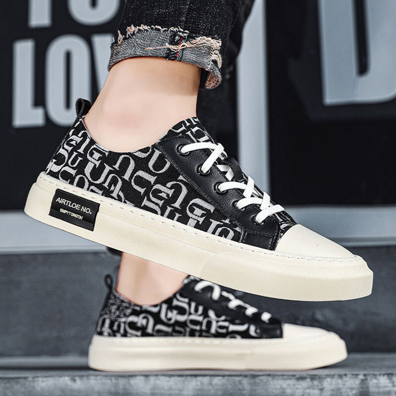 Pavasario rudens sportbačiai Vyriški Minkšti plokščiapadžiai Laisvalaikiai Batai Mados Abėcėlė Spausdinti Drobė Sportiniai Batai Vyriški neslystantys platforminiai čiuožimo batai