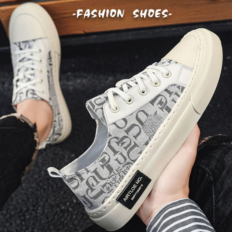 Pavasario rudens sportbačiai Vyriški Minkšti plokščiapadžiai Laisvalaikiai Batai Mados Abėcėlė Spausdinti Drobė Sportiniai Batai Vyriški neslystantys platforminiai čiuožimo batai
