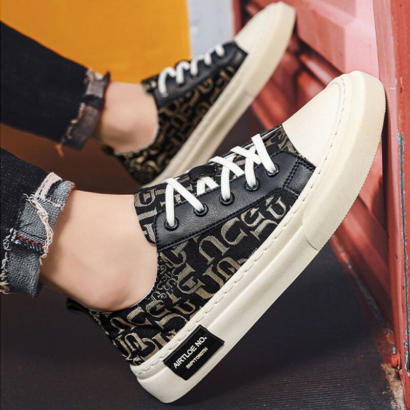 Pavasario rudens sportbačiai Vyriški Minkšti plokščiapadžiai Laisvalaikiai Batai Mados Abėcėlė Spausdinti Drobė Sportiniai Batai Vyriški neslystantys platforminiai čiuožimo batai