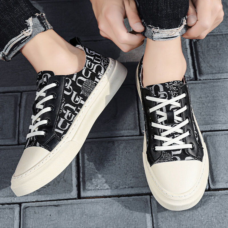 Pavasario rudens sportbačiai Vyriški Minkšti plokščiapadžiai Laisvalaikiai Batai Mados Abėcėlė Spausdinti Drobė Sportiniai Batai Vyriški neslystantys platforminiai čiuožimo batai
